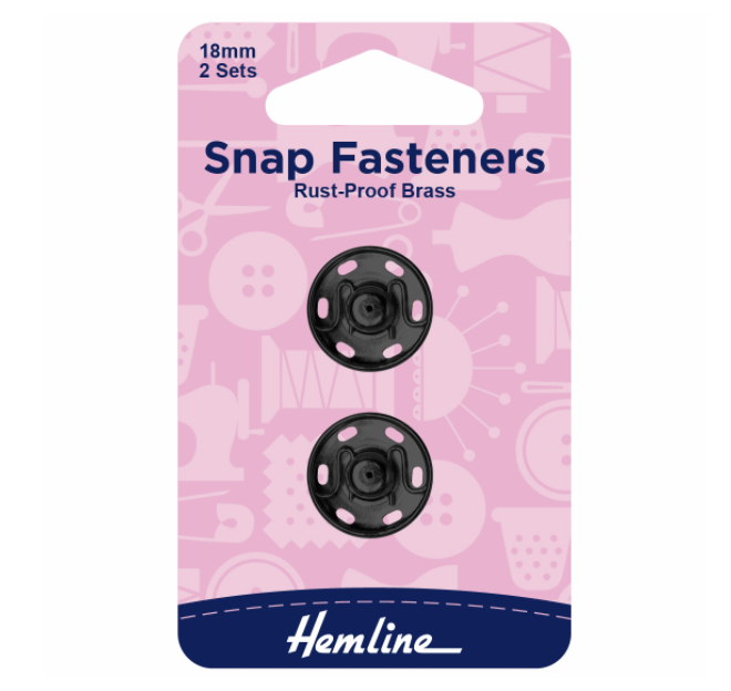 Hemline Snap Fasteners 18mm Black