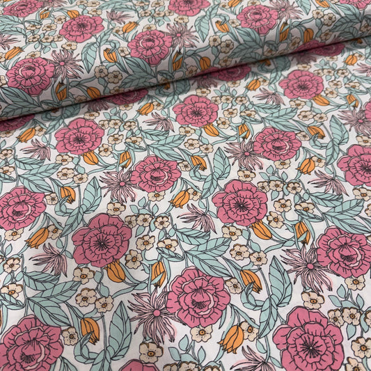 Cotton Poplin - Pink Retro Floral
