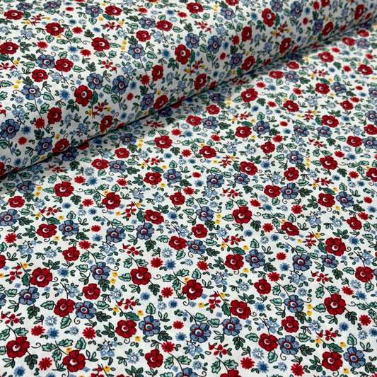 Cotton Poplin - Red and Blue Ditsy