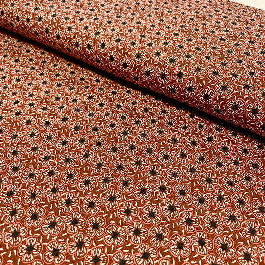 Cotton Poplin - Rusty Red Flowers