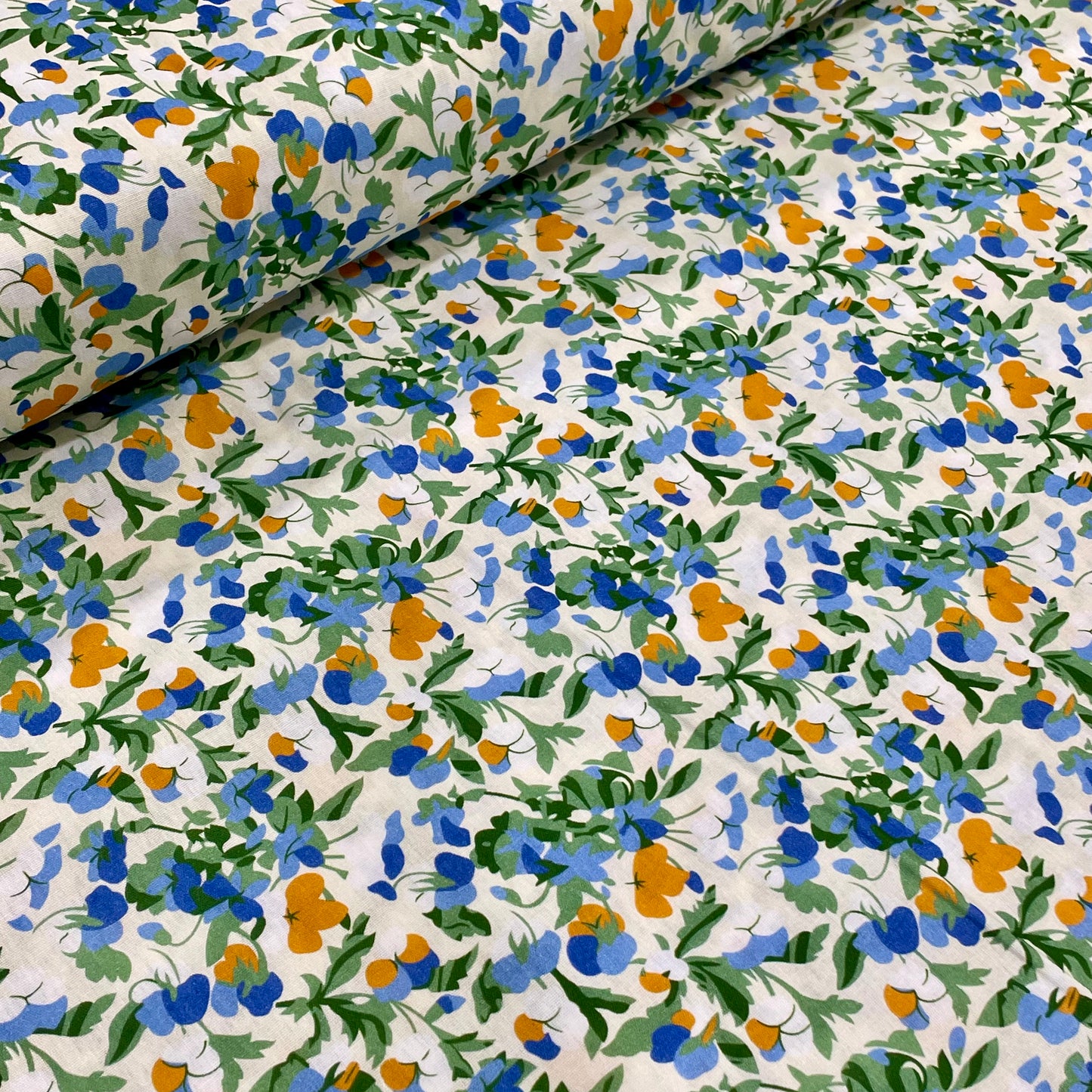 Sew Cool Cotton Poplin - Ditsy Blue & Orange