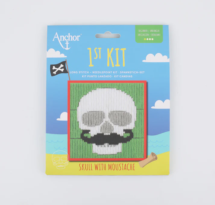 Anchor 1st Long Stitch Kit - Skull With Moustache