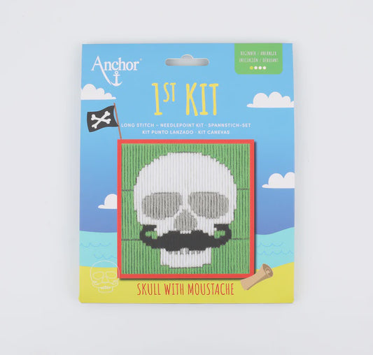 Anchor 1st Long Stitch Kit - Skull With Moustache