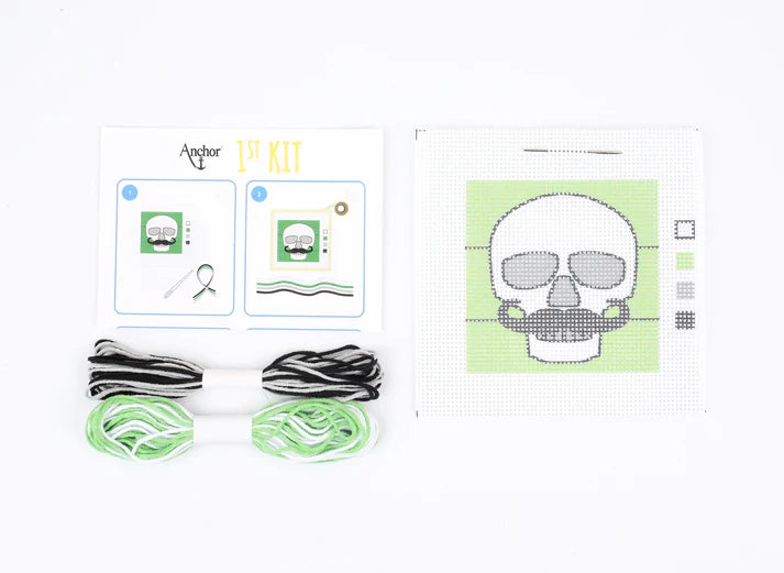 Anchor 1st Long Stitch Kit - Skull With Moustache