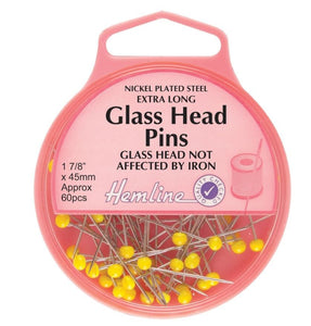Hemline Glass Head Pins: Nickel - 45mm, 60pcs
