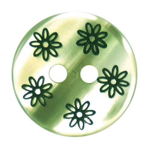 15mm Green Floral Two Hole Button