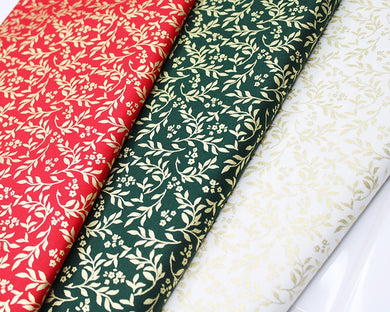 Floral Leaves Metallic Christmas Cotton - Ivory