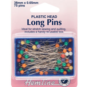 Hemline - Plastic Coloured Heads Pins: Nickel - 38mm, 75pcs