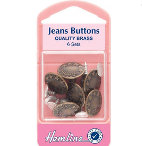 Hemline Jean Buttons: Bronze - 16mm