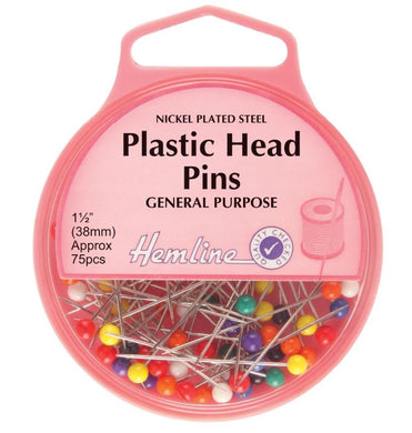 Hemline - Plastic Head Pins: Nickel - 38mm, 75pcs