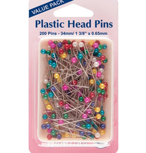 Hemline - Plastic Head Pins: Nickel - 34mm - 200pcs