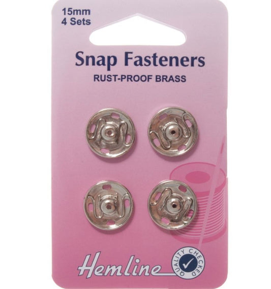 Hemline- Sew On Snap Fasteners: Nickel - 15mm