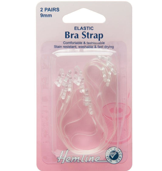 Hemline Bra Straps: Clear - 9mm, 2 pairs