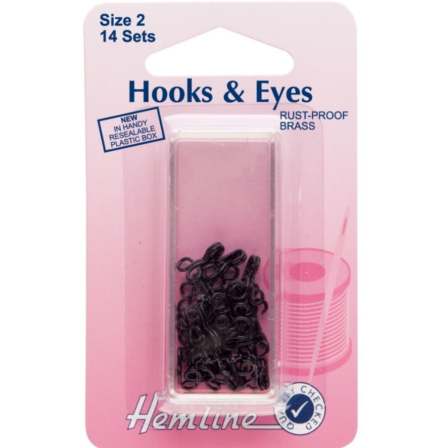 Hemline Hooks and Eyes: Black - Size 2