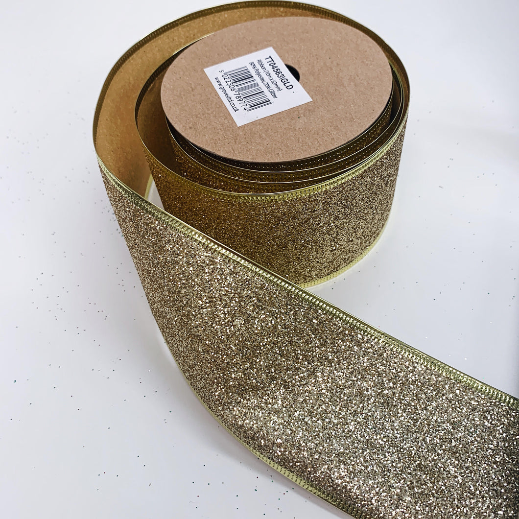 63mm Wide Glitter Ribbon - Gold