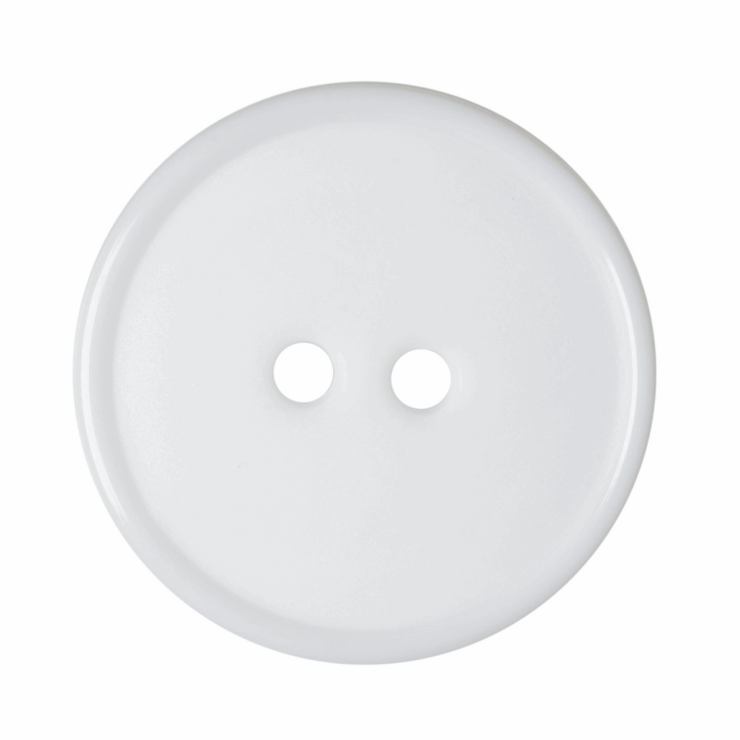 Flat Top Narrow Rim Button: 2-Hole: 32 lignes/20mm: White