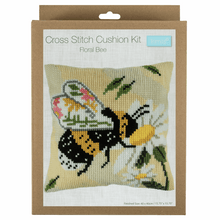 Load image into Gallery viewer, Floral Bee Cushion Cross Stitch Kit