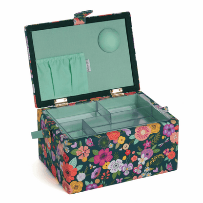 Embroidered Medium Sewing Box Blue