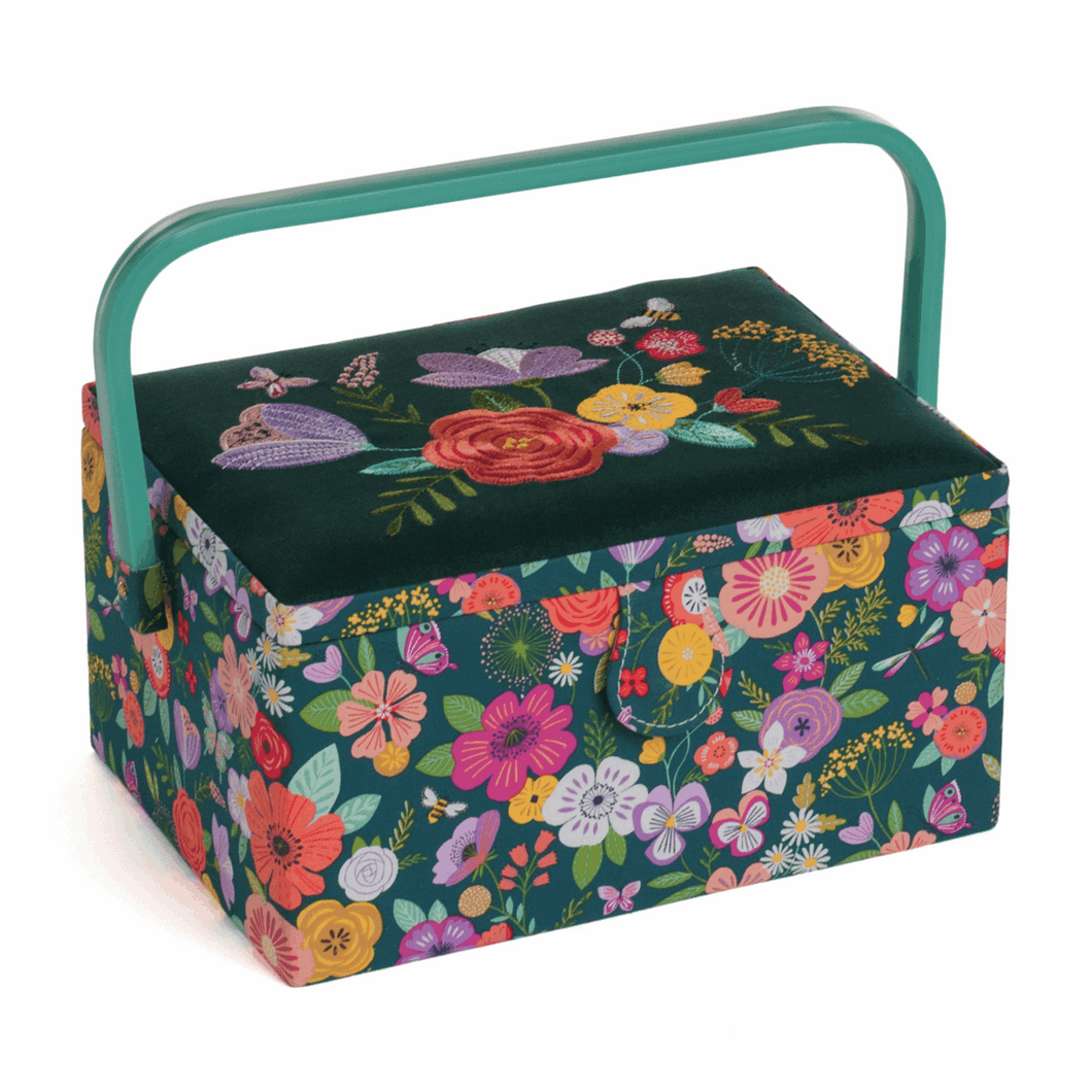 Embroidered Medium Sewing Box Blue