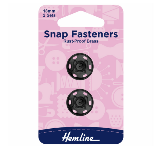 Hemline Snap Fasteners 18mm Black