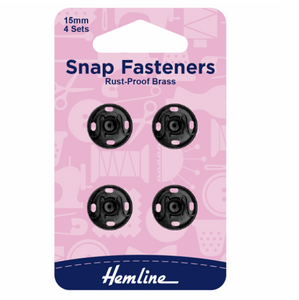 Hemline Snap Fasteners 15mm Black