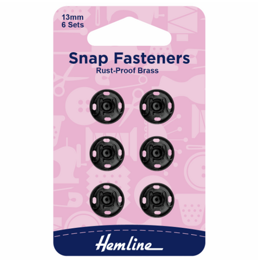 Hemline Snap Fasteners 13mm Black