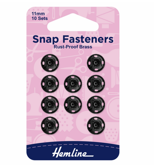 Hemline Snap Fasteners 11mm Black