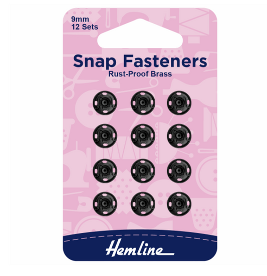 Hemline Snap Fasteners 9mm Black