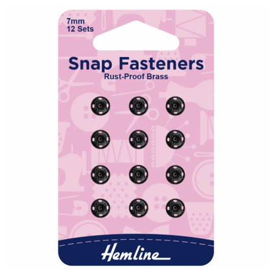 Hemline Snap Fasteners 7mm Black