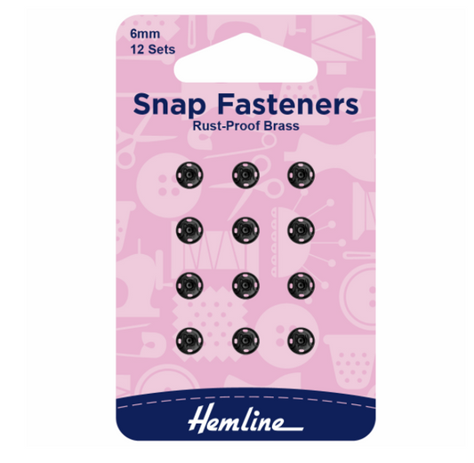 Hemline Snap Fasteners 6mm Black