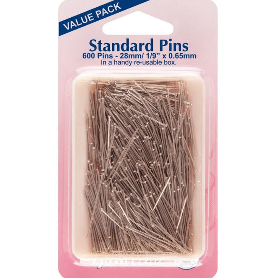 Hemline - Extra Value Standard Pins: Nickel - 28mm, 600pcs