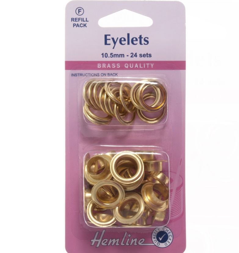 Hemline Eyelets Refill Pack: Gold/Brass - 10.5mm (F)