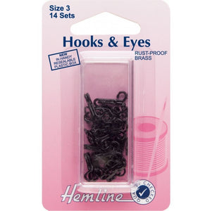 Hemline Hooks and Eyes: Black - Size 3