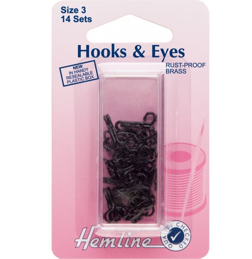 Hemline Hooks and Eyes: Black - Size 3