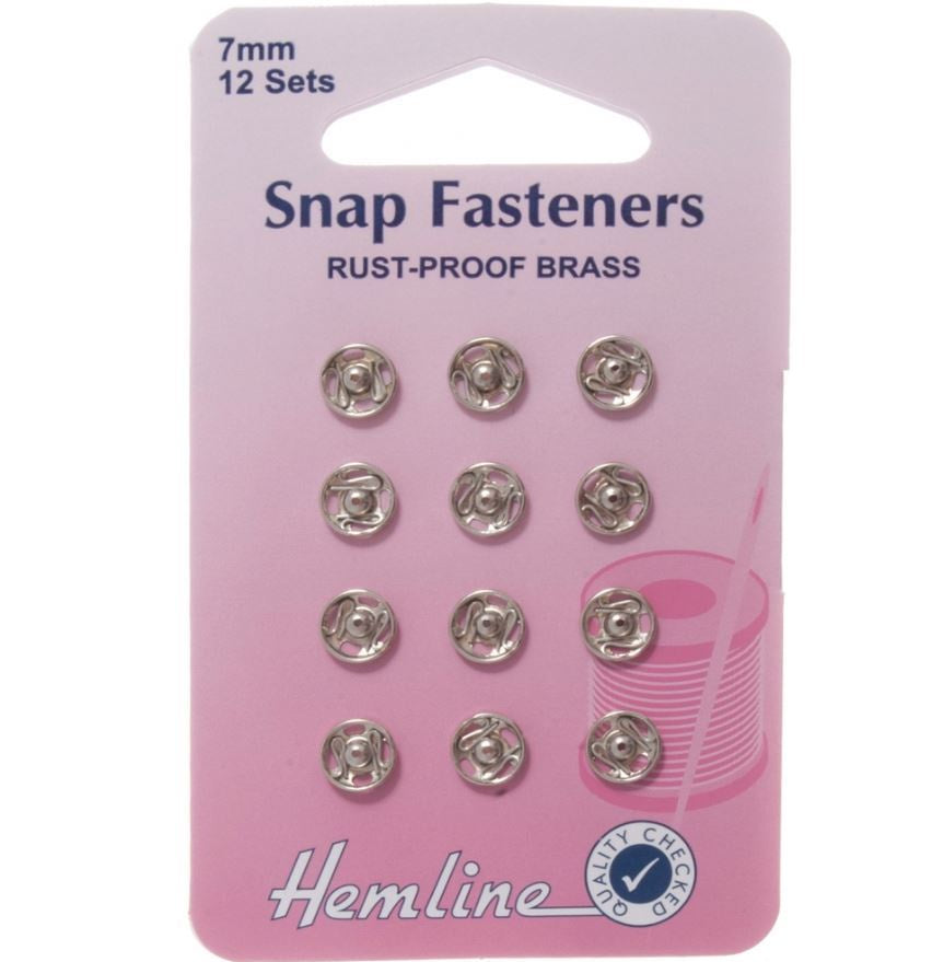 Hemline - Sew On Snap Fasteners: Nickel - 7mm