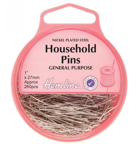 Hemmline Household Steel Pins: Nickel - 27mm, 260pcs