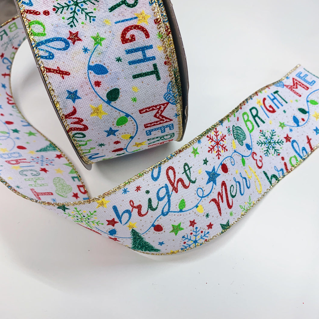 Merry and Bright 63mm Wire Edged Ribbon