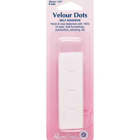 Hemline - Hook & Loop Dots: Stick-On: 8 sets of 20mm: White