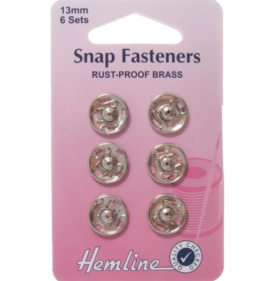 Hemline - Sew On Snap Fasteners: Nickel - 13mm