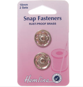 Hemline - Sew On Snap Fasteners: Nickel - 18mm