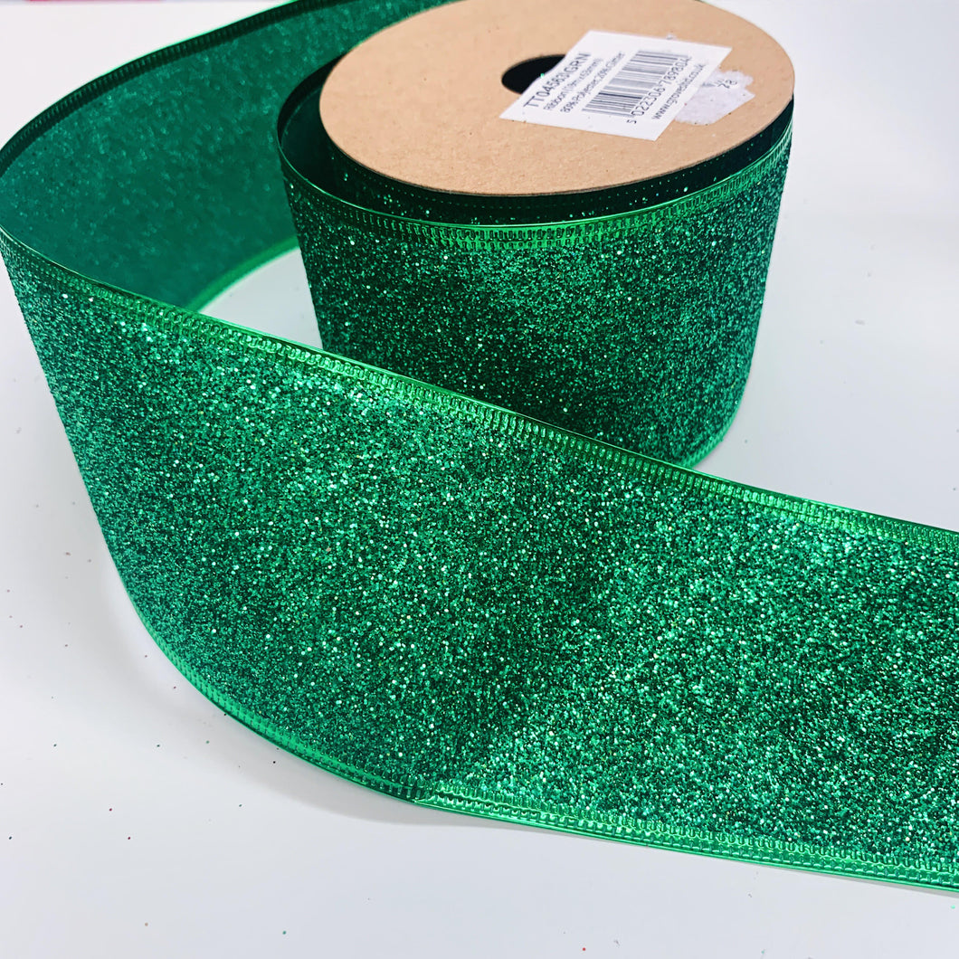 63mm Wide Glitter Ribbon - Green