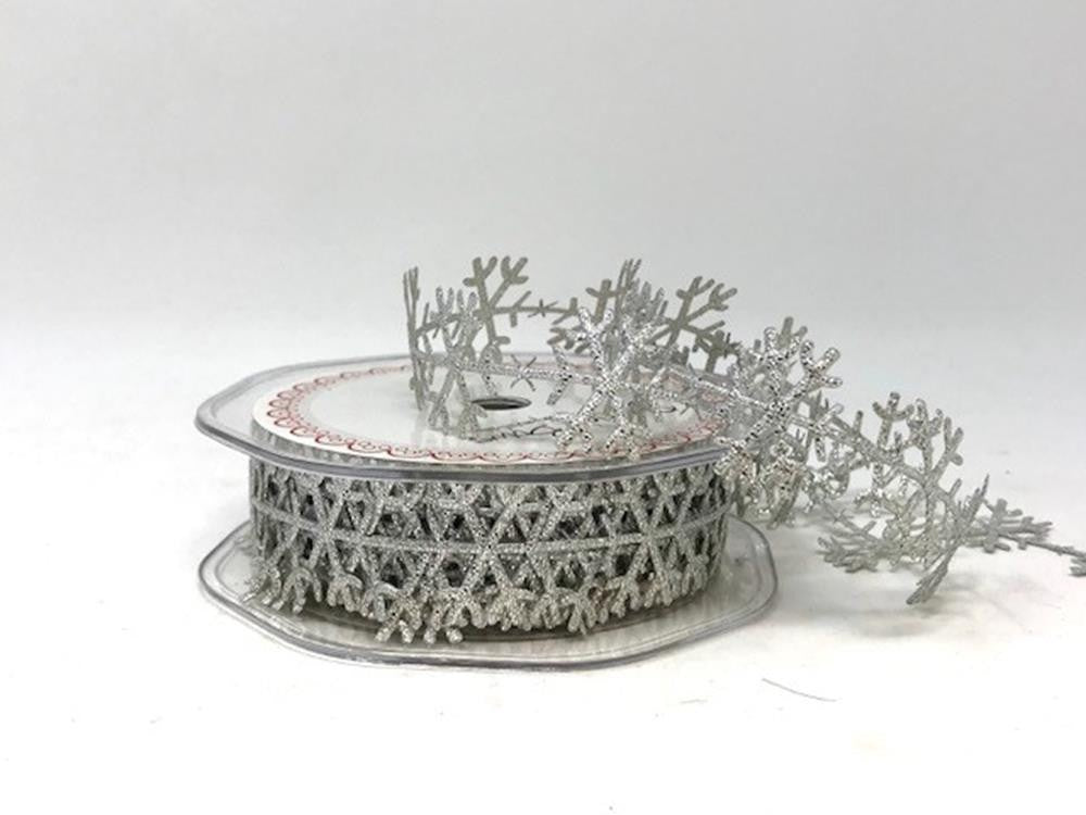Bertie's Bows Silver Snowflakes 25mm Satin Cut-Out Ribbon