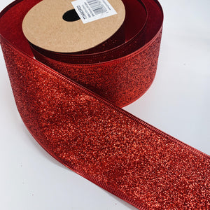63mm Wide Glitter Ribbon - Red