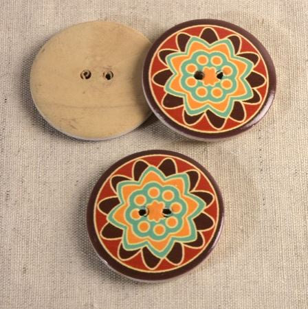 Decorated Wooden Button - 44mm Rust